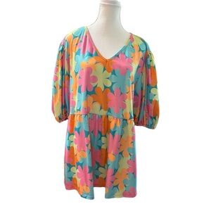 Southern Stitch XL Puff Sleeve Floral Babydoll Top
